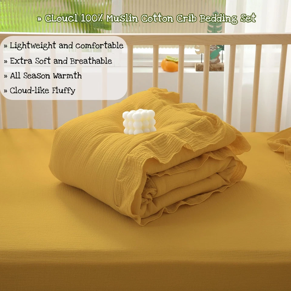 Muslin Cotton 3-Piece Crib Bedding Set for Girls Boys,Ultra Breathable Soft C... - Image 4 of 4