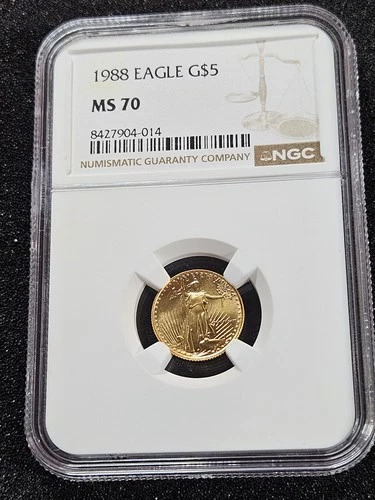 🌟 1988 $5 Gold American Eagle 1/10 oz GEM BU Coin NGC MS70 KEY DATE RARE