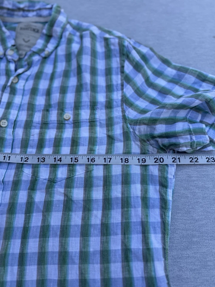 Heritage Report Collection Mens 100% Linen Green Blue Short Sleeve Shirt Size L - Image 3 of 4