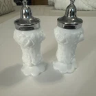 Fenton Rose Milk Glass Salt & Pepper - Chrome Tops Vtg. Rare