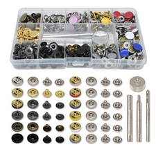 120 Sets 12.5mm Metal Leather Snap Fastener Button Kit with 4 Setter Tools fo...