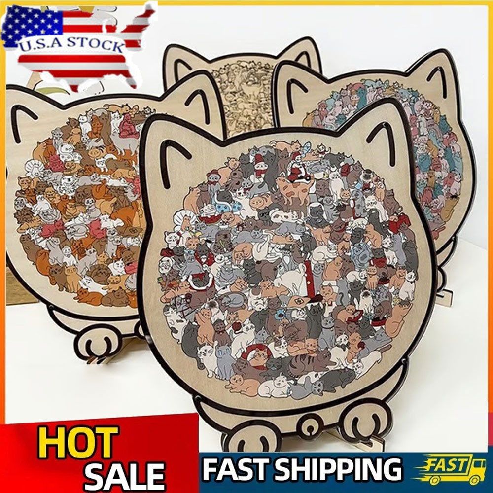 135-Piece Morandi-Colored Cat Shaped Wooden Jigsaw Puzzle Unique