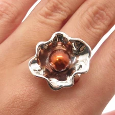 HAGIT GORALI 925 Sterling Vintage Israel Pearl Flower Modernist Ring Size 8.25