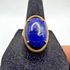 Huge Oval Lapis Lazuli Dome Ring 925 Sterling Silver Gold Chunky Ring VIDEO Sz 8