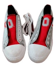 FOCO Ohio State Buckeyes Women's Low Top Sneakers Red Silver White Lace Up