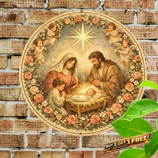Nativity Scene Waterproof Aluminum Sign 8x8 Christmas Religious Decor