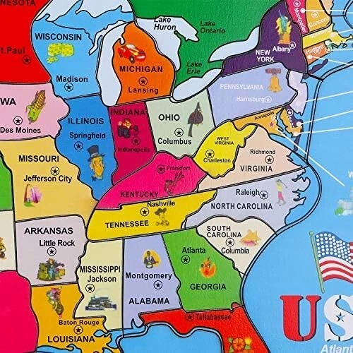 Rompecabezas de mapa de madera de Estados Unidos para niños 46 piezas rompecabezas de Estados Unidos rompecabezas de mapa de Estados Unidos Foto 2 de 4