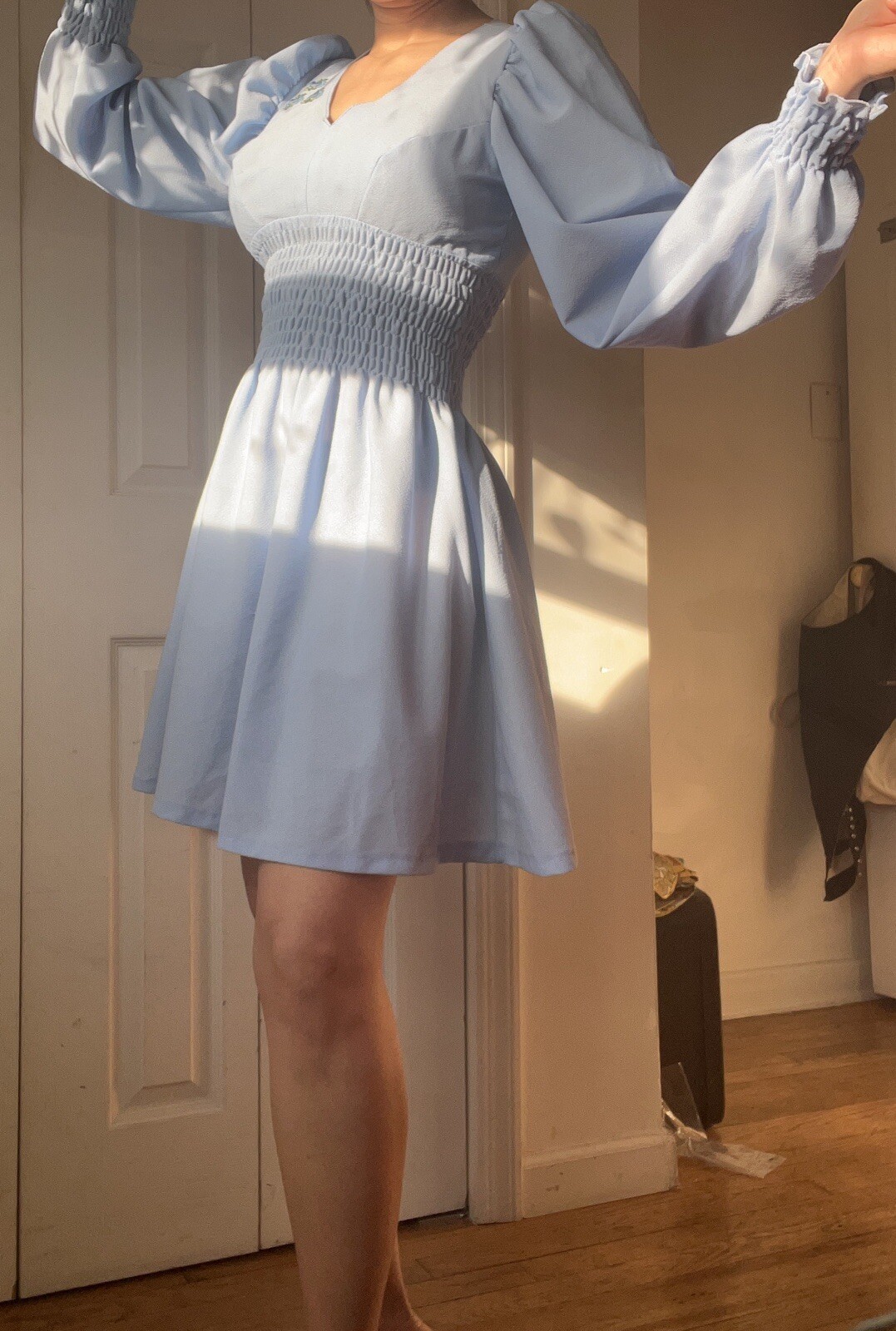 Vtg 60s 70s Does 1930s Blue Babydoll Mini Dress M… - image 5