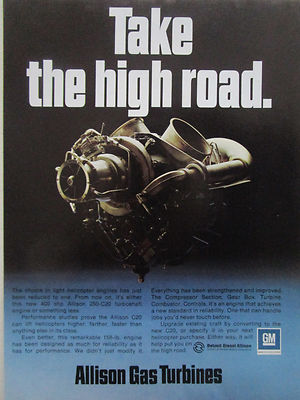 8/1973 PUB ALLISON GAS TURBINEN GM DETROIT DIESEL 250-C20 TURBOSHAFT ORIGINAL ANZEIGE