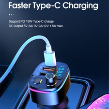 PD USB-C Quick Charger Car Bluetooth Wireless FM Transmitter MP3 MMC Cellphone