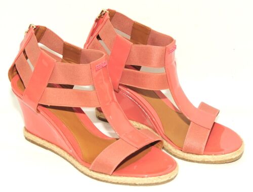 SUPERB FENDI WEDGE SANDALS BRIGHT CORAL PINK STRAW SUMMER SIZE 36.5 EU 3.5 UK - Picture 1 of 9