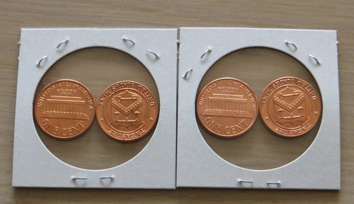 1987, 1987d mint Lincoln Memorial Pennies 9P1,2 with P &D Mint Tokens - Picture 3 of 4