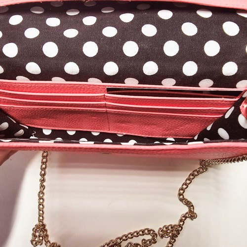 Womens Classic Clutch Wallet Pebble Grain Ladies Crossbody Purse w Chain Salmon - Picture 8 of 9