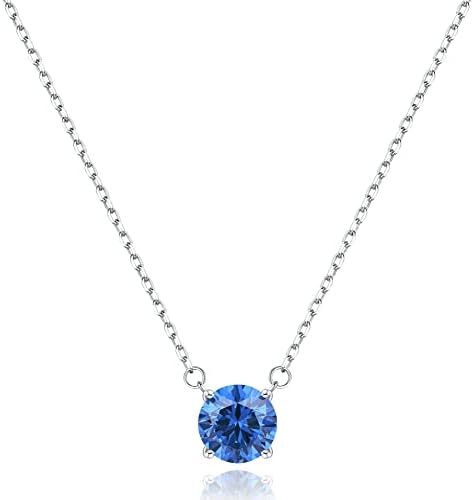 Jewlpire Gifts for Her Birthstone Necklace for Women, 2 Carat Dainty Silver Neck
