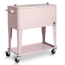 80 Quart Rolling Ice Chest Cooler Cart, Party Drink Beverage Bar Trolley & Wheel