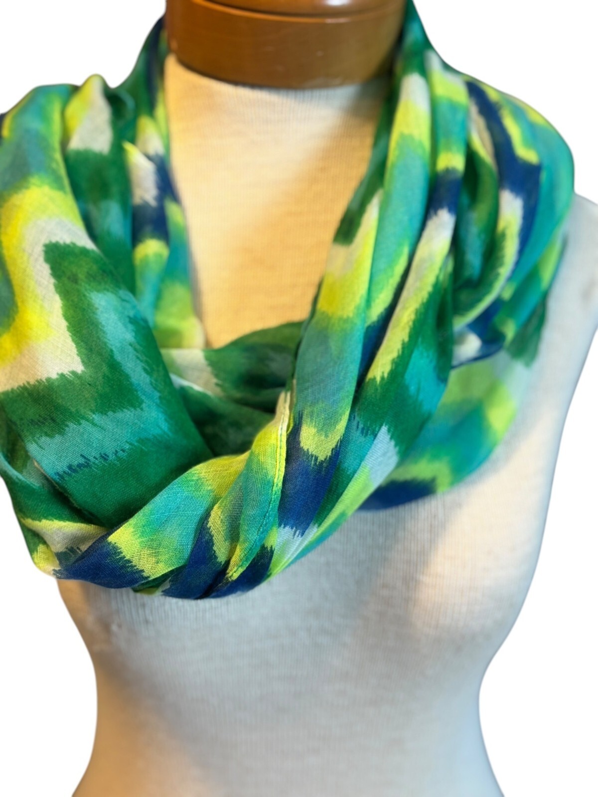 Chevron Patterned Green & Blue Polyester Scarf 75… - image 2