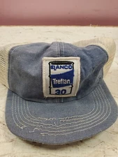 Vintage Elanco Treflan 30 Farm Patch Mesh Denim Snapback USA Trucker Hat Cap