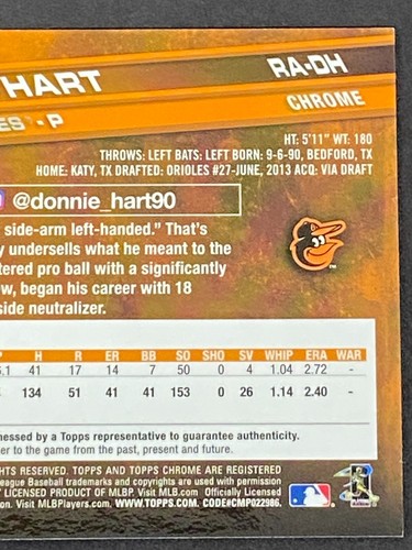 Donnie Hart 2017 TOPPS CHROME RC AUTO - Picture 8 of 10
