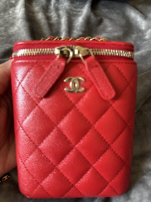 CHANEL Mini Vanity 22C Red Caviar Leather Classic Chain w/Tags