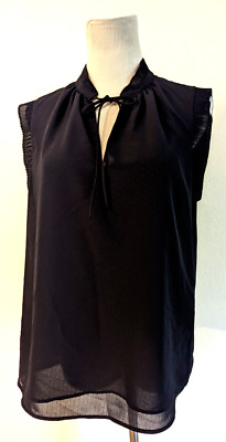 New H&M sz 8 Sheer Blouse dark blue lined very short sleeves top 3876