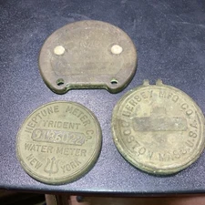 3x Lot:Hersey Mfg Co Boston Mass,Neptune NY,Varsity Hanau Brass Flow Meter Cover