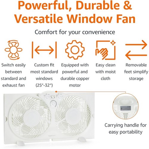 Window Fans for Home Bedroom, Twin Heads, Cooling Airflow, Exhaust - Picture 3 of 6