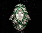 Marquise Art Deco Style Lab Created Diamond &Emerald Ring 14K White Gold Finish