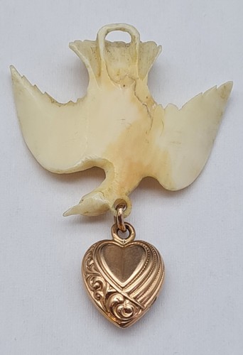 EXQUISITER JUGENDSTIL ANHÄNGER "FRIEDENSTAUBE" TAUBE MIT HERZ GOLD 580 1902-1922 - Bild 16 von 24
