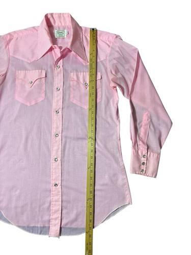 VTG H BAR C Long Tail California Ranchwear Pink Pearl Snap Shirt 16/33 USA - Picture 7 of 8