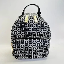 Tommy Hilfiger Julia Logo Dome Backpack Black White Medium iPad Compatible