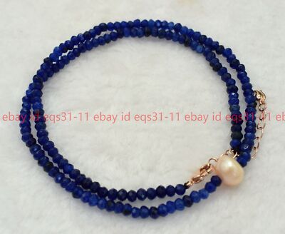 2x4mm Faceted Dark Blue Jade & 9-10mm Pink Cultured Pearl Beads Necklace 14-32''