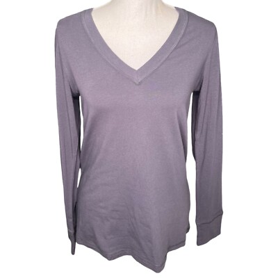Tresics Top V Neck Long Sleeve Slimming Fitted Cotton Basic Tissue Gray Medium
