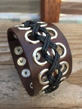 Men Women Braided Leather Bracelet Punk Rock Wide Belt Wristband Cuff Adjustable