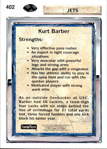1992 Upper Deck #402 Kurt Barber - 第 2/2 張圖片