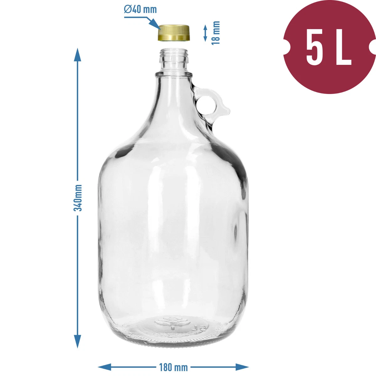 Hoe Glasballon it echanische Deckel, 5 Liter, transparent/beige, 18