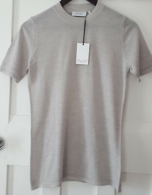 Brand New ENLIST 100% Extra Fine Merino Wool Grey Short-Sleeved Jumper, Size S/M
