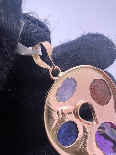 Ciondolo in oro Ankh con pietre preziose multicolore 14KRG - buone condizioni - Foto 5 di 6