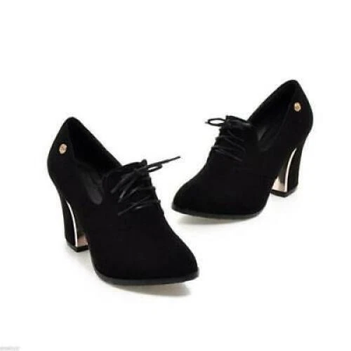 Womens Pointed Toe Shoes High Heels Lace-Up Oxfords Suede Fabric Ankle Boots^.^* - Picture 17 of 23