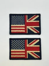 USA UK Flag  DIstressed British American Flag Morale Patch 2PC IRON ON  3"X 2"