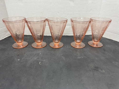 VINTAGE FLORAL ROSA DEPRESSION GLAS FUSS TUMBLER 4 1/2" WEIHNACHTSSTERN