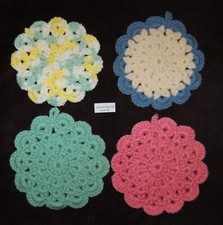 VINTAGE Handmade Crochet Coasters Placemats Set of 4 Lot 104 Wonderful Folk Art