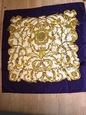 Silk Purple Scarf  With Yellow Ornaments Singed J&R  Off One Environment