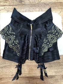 Bordelle Lingerie Suspener Skirt Corset Cincher Waspie Girdle Gold Lace Vintage