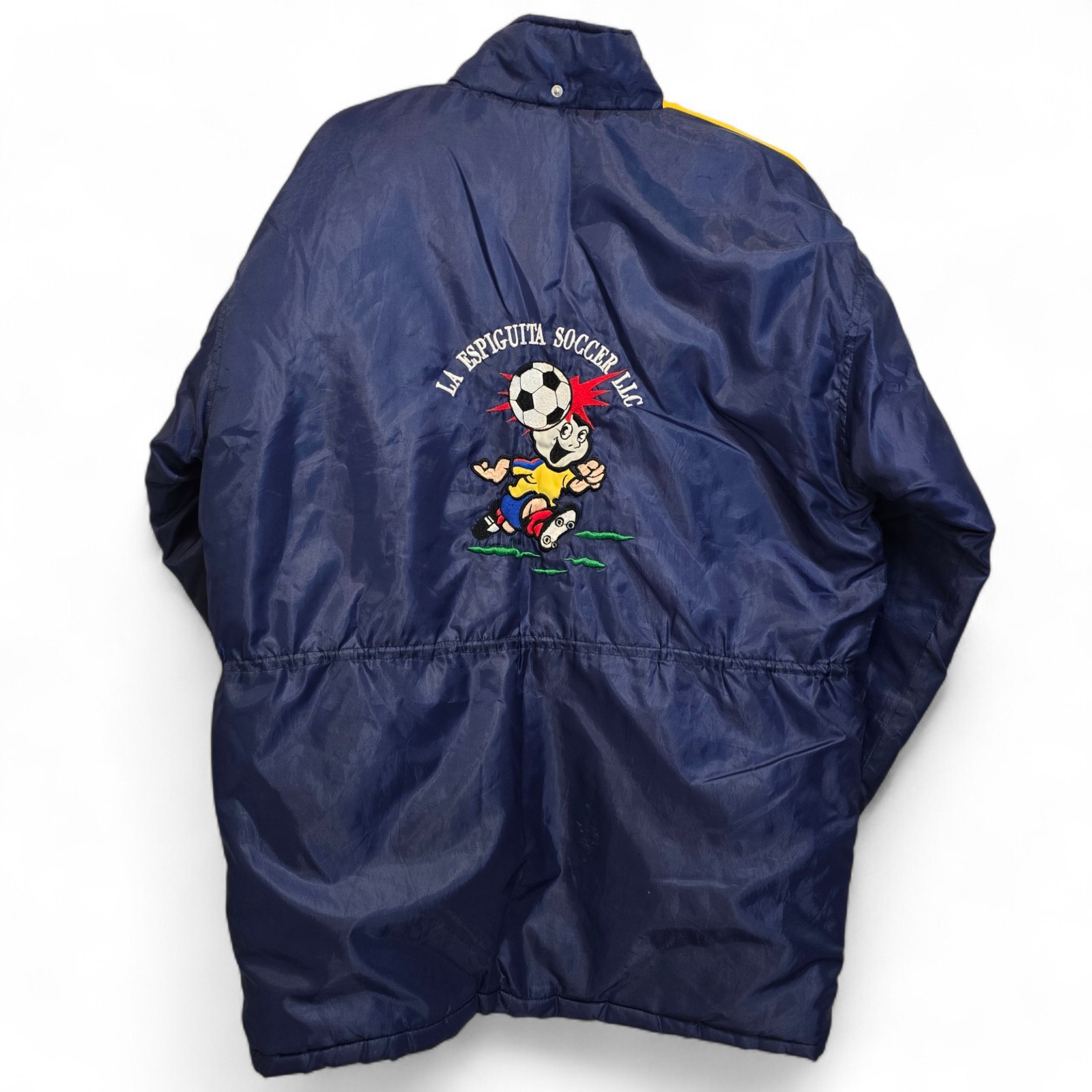 Vintage La Espiguita Soccer Puffer Jacket Medium Navy Red Yellow Striped 90s - second product detail image