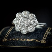 Art Deco 2.0CT Round Cut Bezal CZ Halo Wedding Engagement Ring In 925 Silver