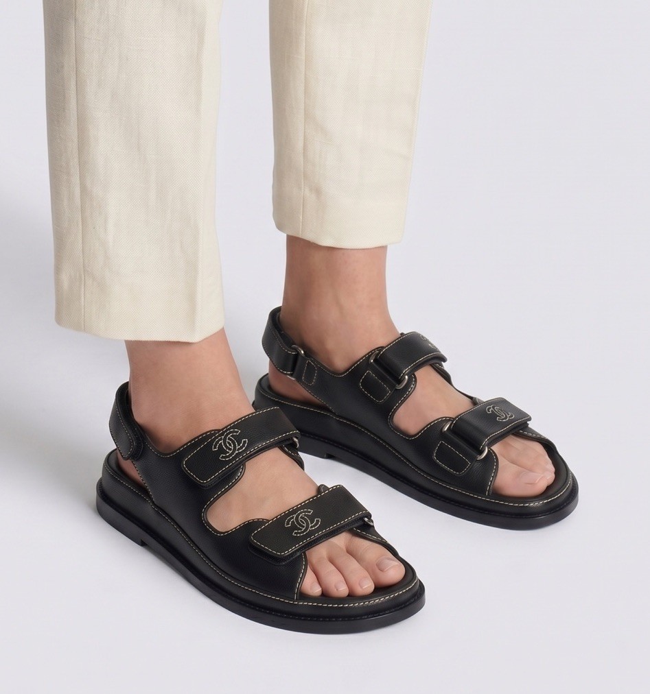Chanel Vintage Dad Sandals Black Leather IT36 | eBay