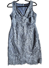 Lulus Slate Blue Lace Crochet Dress V Neck Sleeveless Cocktail Mini S NWT