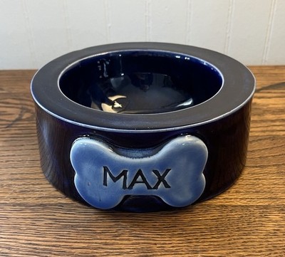 Studio Pottery Stamped Dog Bowl Dish Small Handmade Ceramic Glaze Blue Max New