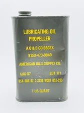 Vintage 1967 Military LUBRICATING OIL PROPELLER American Oil & Supply 1 QUART K4