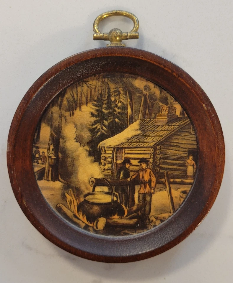 Juego de 8 placas de pared de madera vintage Currier and Ives American Homestead Seasons Foto 4 de 4